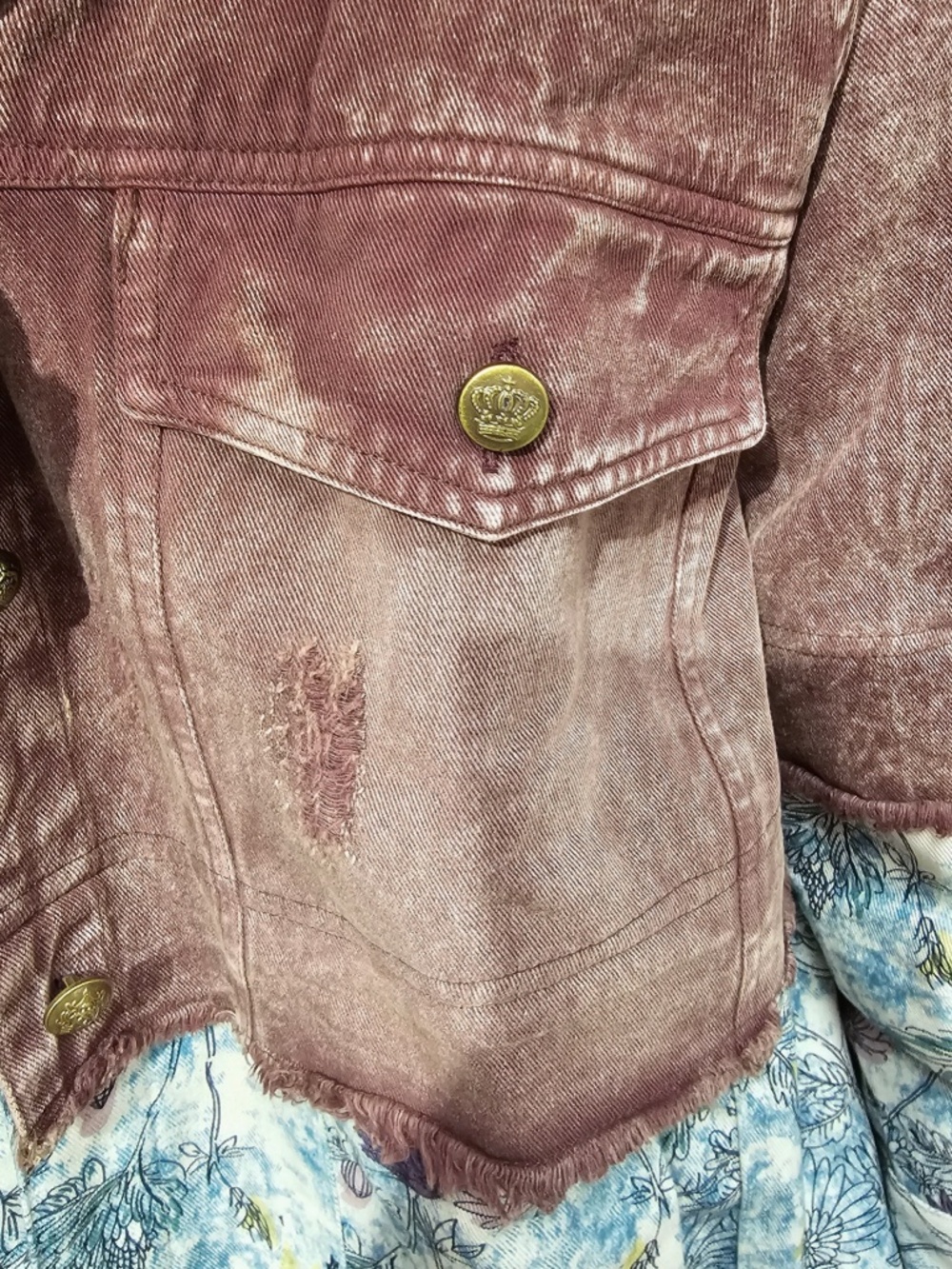 A Rare Bird Mineral Wash Floral Print Button Down Jacket Shacket - Picture 3 of 5